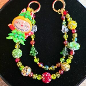 Labubu Christmas Sparkly Beaded HandBag Charm / Keychain